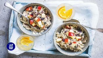 Apple and cranberry bircher muesli in a bowl