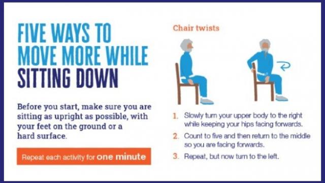 A snippet of the free Diabetes UK Five Ways To Move More While Sitting Down pdf poster 