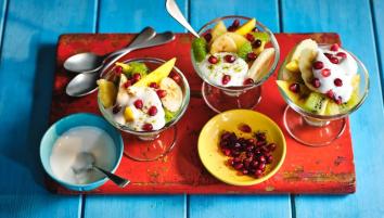 Warm spiced tropical fruits with coconut yogurt