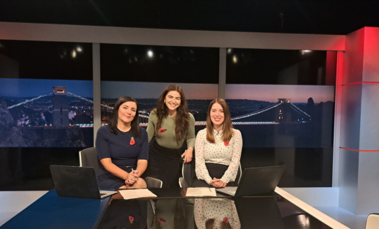 Megan with two ITV news presenters in studio