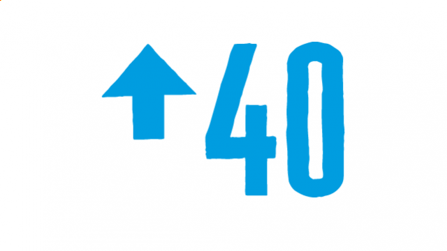 A cartoon arrow pointing upwards next to the number 40