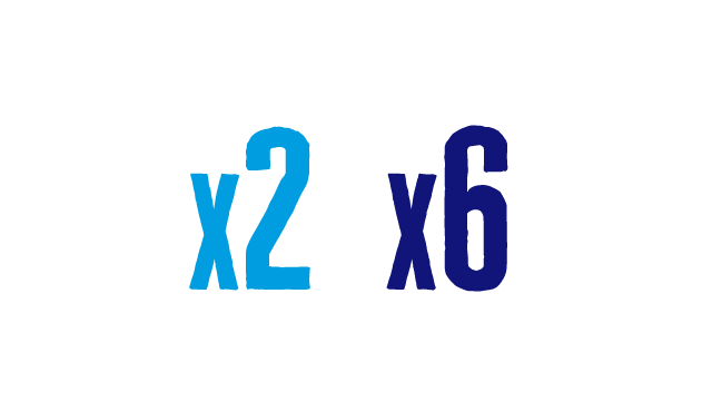 A graphic reading x2 and x6
