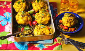 Roasted cauliflower with black beans and coconut